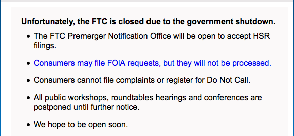 ftc.gov closed in government shutdown