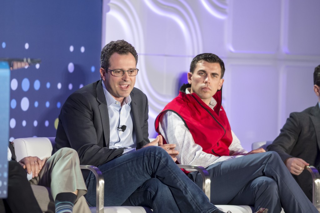 Noah Breslow, OnDeck and Andrew Deringer, Lending Club at the LendIt USA 2016 conference in San Francisco, California, USA on April 11, 2016. (photo by Gabe Palacio)