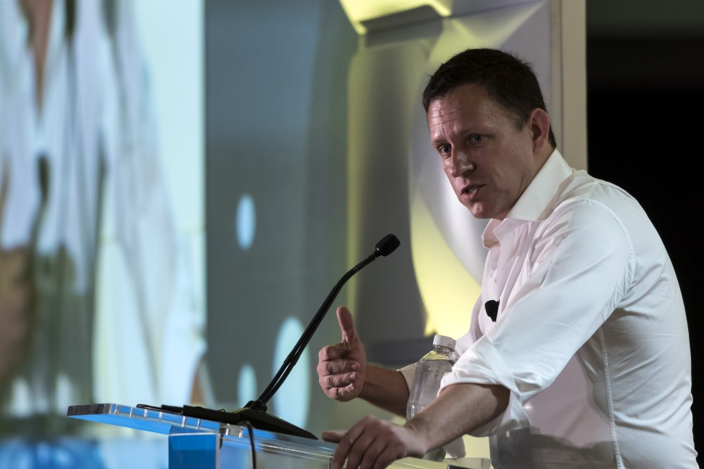 Keynote Presentation by Peter Thiel, Entrepreneur and Investor, founder of PayPal, at the LendIt USA 2016 conference in San Francisco, California, USA on April 12, 2016. (photo by Gabe Palacio)