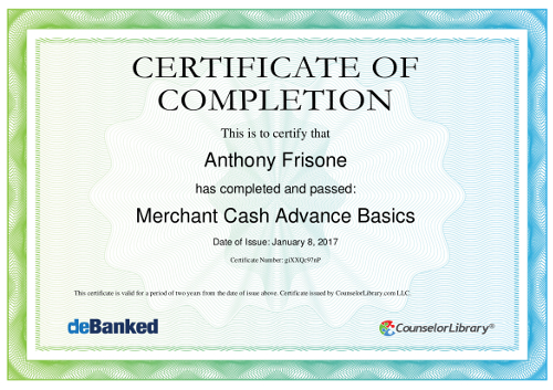 Anthony Frisone MCA Basics Certificate