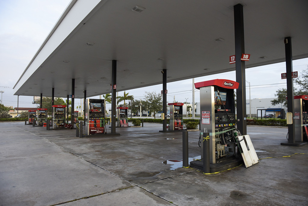 Gas station with storm damage